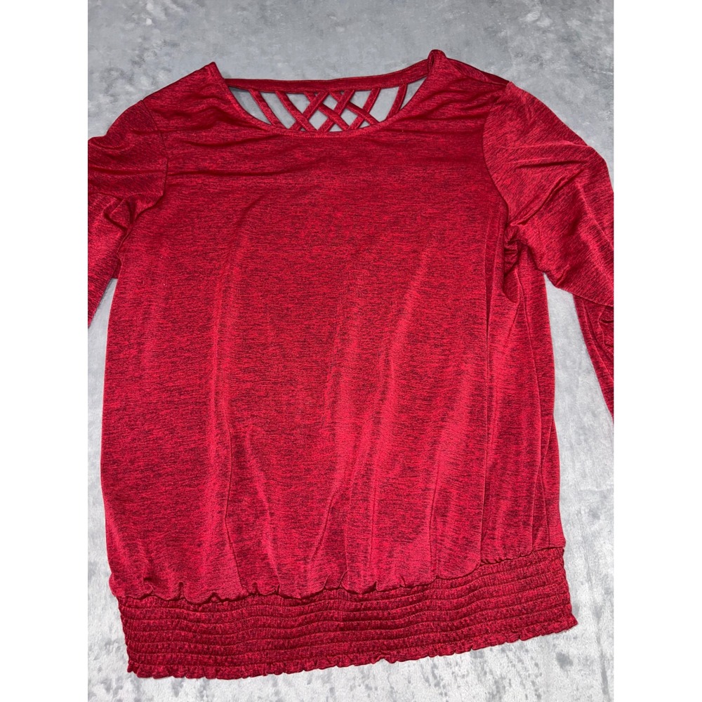 Apt 9 Red Space Dye Lattice Neck Smocked Hem Top Large